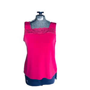 Initiatives Tank Top M Pink Lace beaded Trim Sleeveless Casual camisole